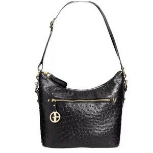 GIANI BERNINI ostrich embossed faux-leather women's hobo bag purse - BLACK